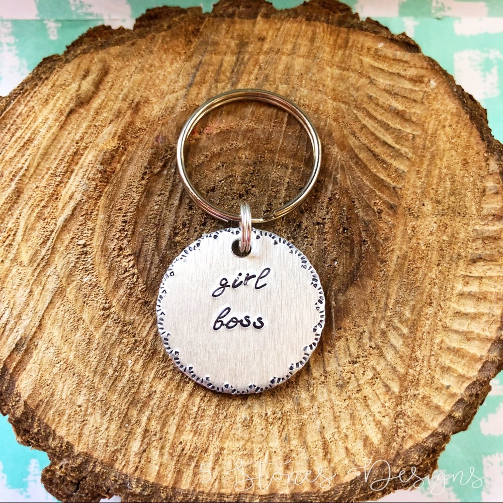 🆕 Handmade Girl Boss Handstamped Keychain